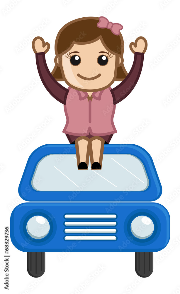 Cartoon Character - Girl Sitting on Car - Travel Concept Cartoon Character - Girl Sitting on Car - Travel Concept