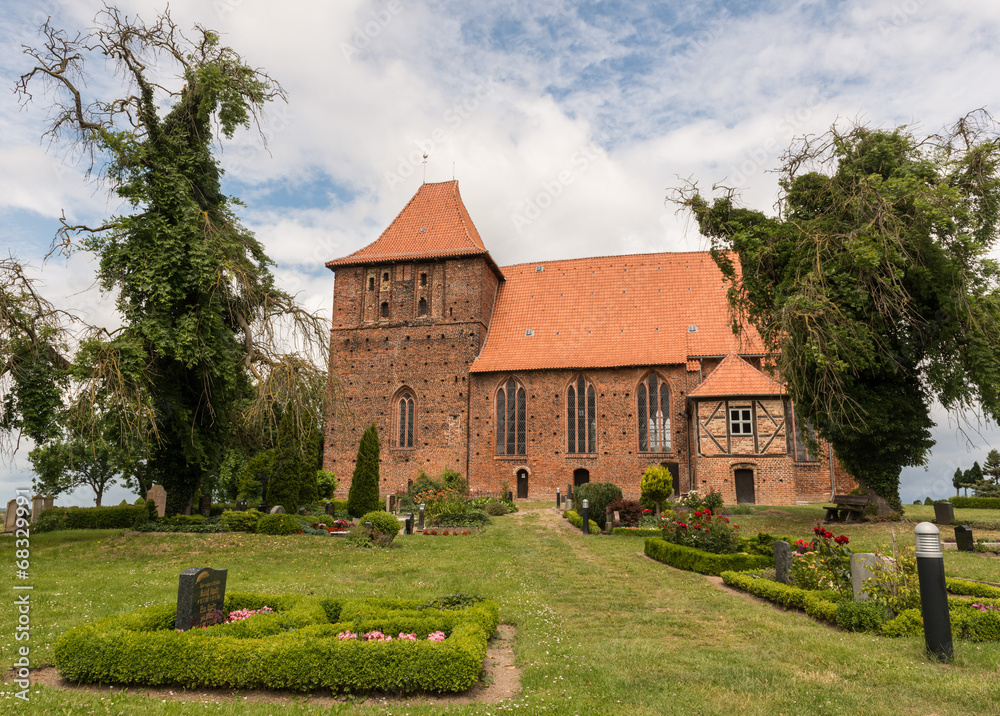 Naklejka premium Typical Brick Gothic Church in Mecklenburg-Western Pomerania clo