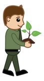 Man Holding a Baby Plant - Cartoon Character Vector