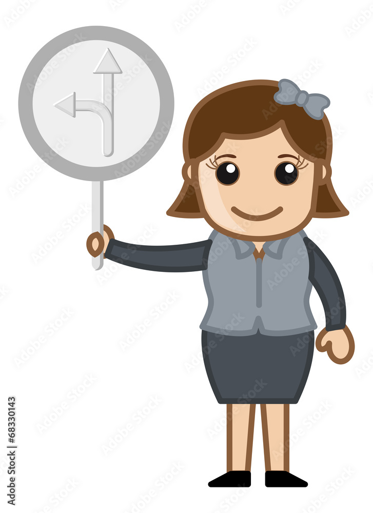 Cartoon Vector Woman Showing Arrows Sign Cartoon Vector Woman Showing Arrows Sign
