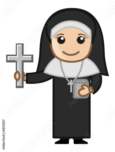 Cartoon Nun Woman Asking for Donation