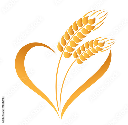Abstract wheat ears icon with heart element