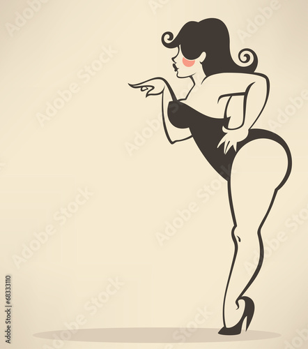 plus size pinup girl on beige background