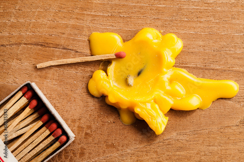 candle dripping on wood.