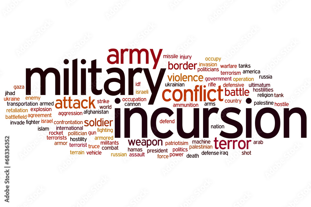 Military incursion word cloud on white background Military incursion word cloud on white background