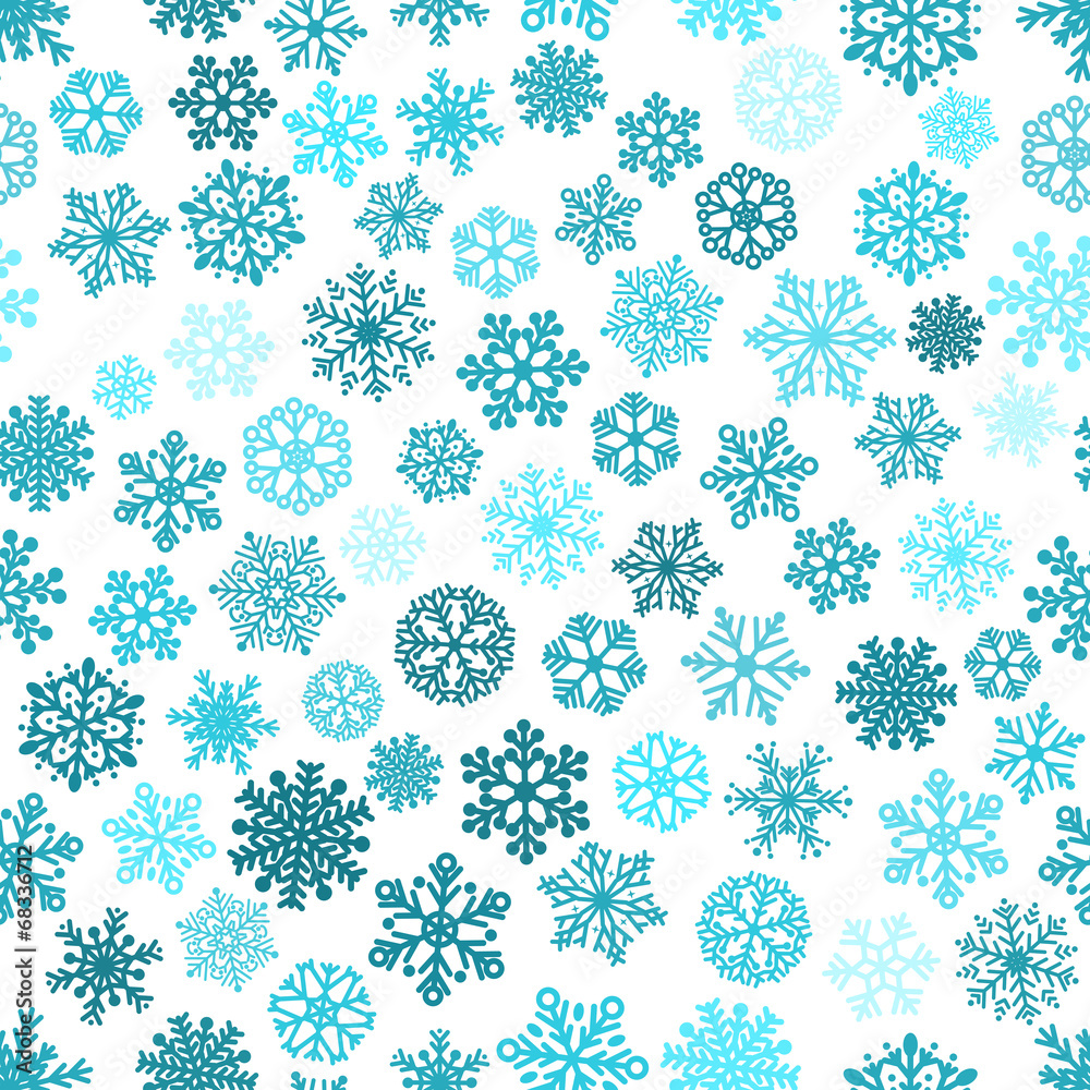 Seamless pattern of snowflakes, blue on white Seamless pattern of snowflakes, blue on white