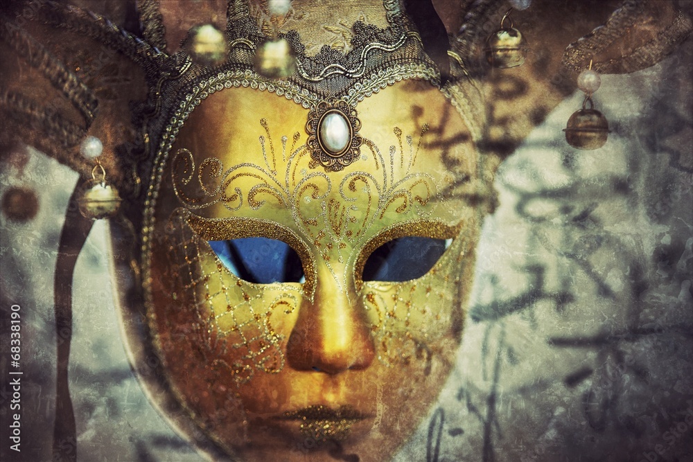 Wenecka maska w stylu retro - obrazy, fototapety, plakaty 