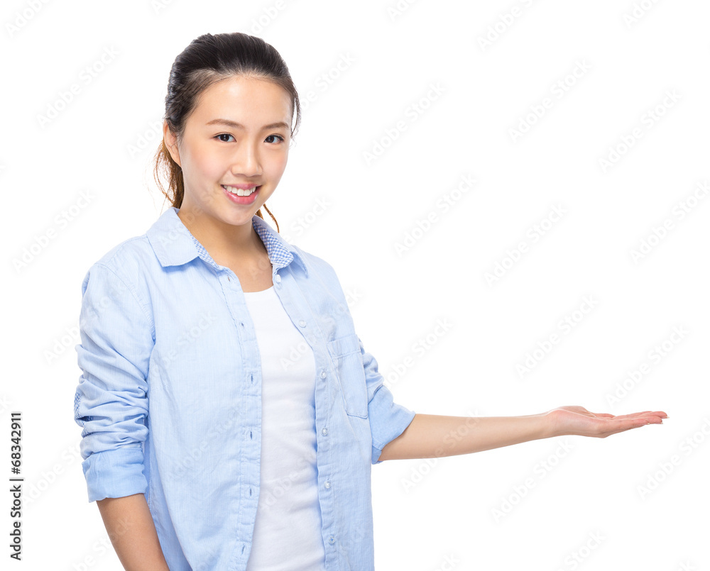 Asian young woman present Asian young woman present