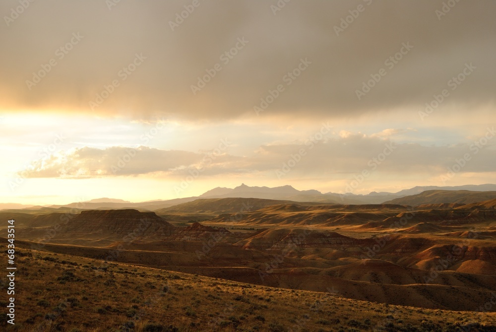 landscape of mountains at sunset, wyoming, usa