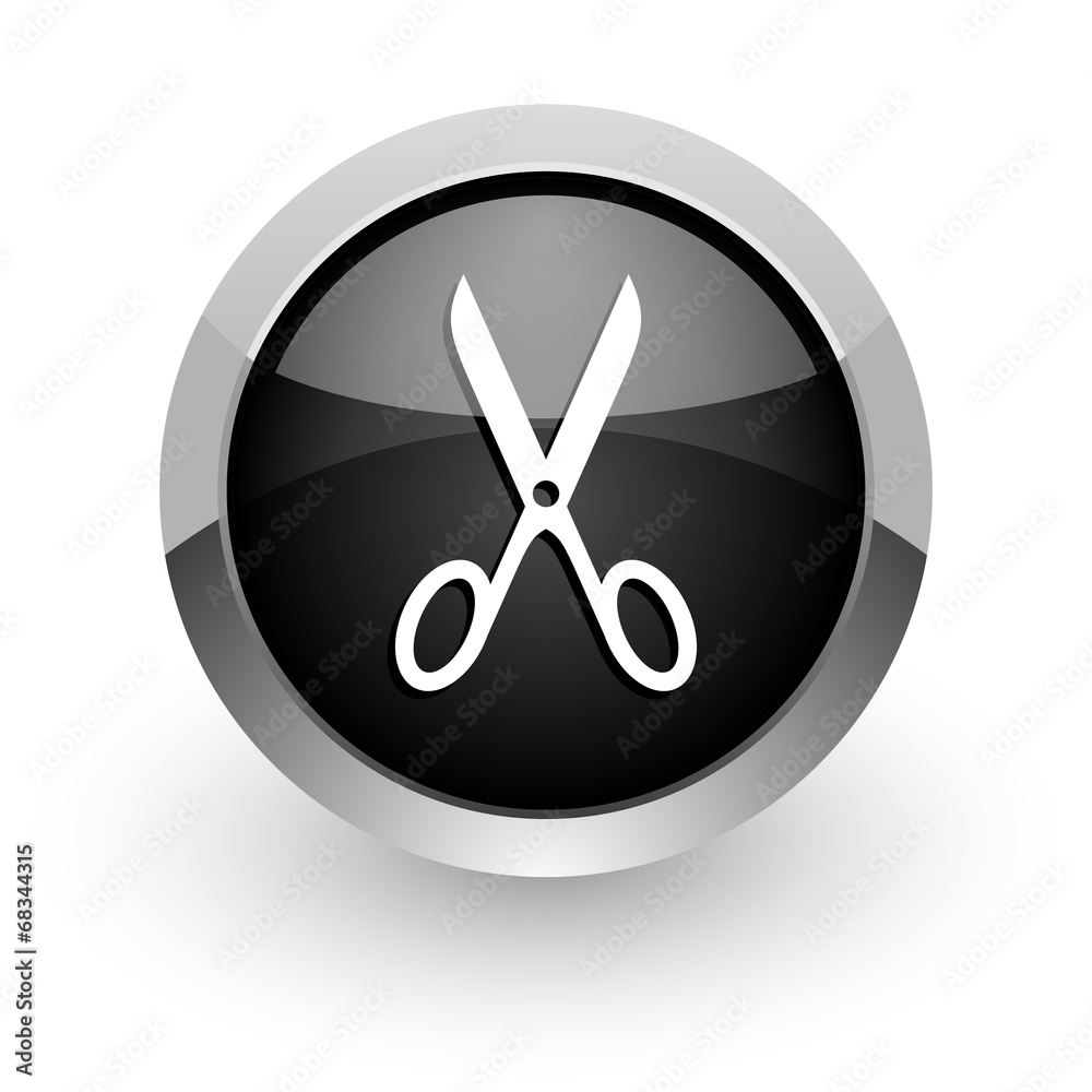 scissors black chrome glossy web icon