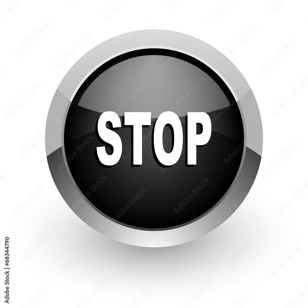 stop black chrome glossy web icon stop black chrome glossy web icon