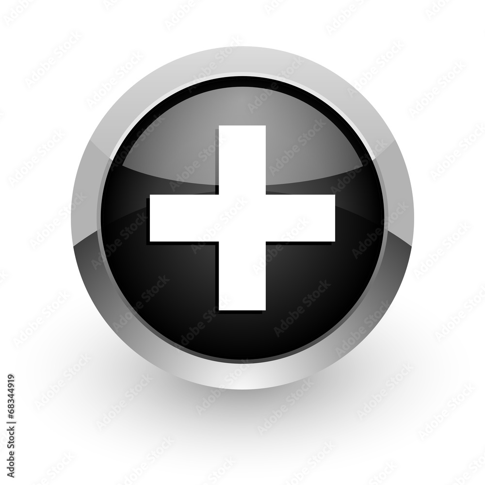 plus black chrome glossy web icon plus black chrome glossy web icon