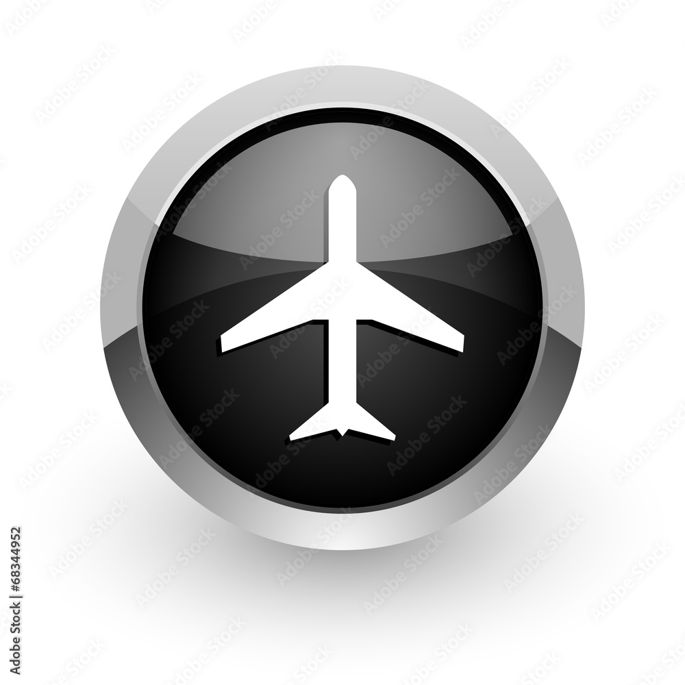 plane black chrome glossy web icon plane black chrome glossy web icon