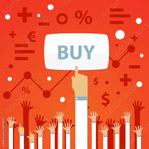 Bright vector illustration of a man's hand is raised up and pres