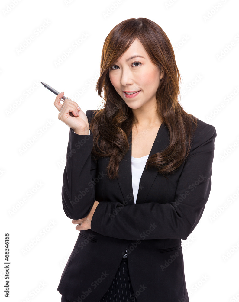 Senior businesswoman with pen point out Senior businesswoman with pen point out