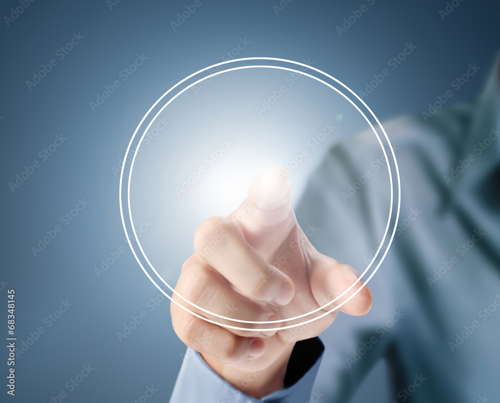 hand pushing on a touch screen interface hand pushing on a touch screen interface