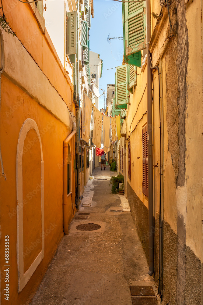 Narrow streets of historical city center of Kerkyra
