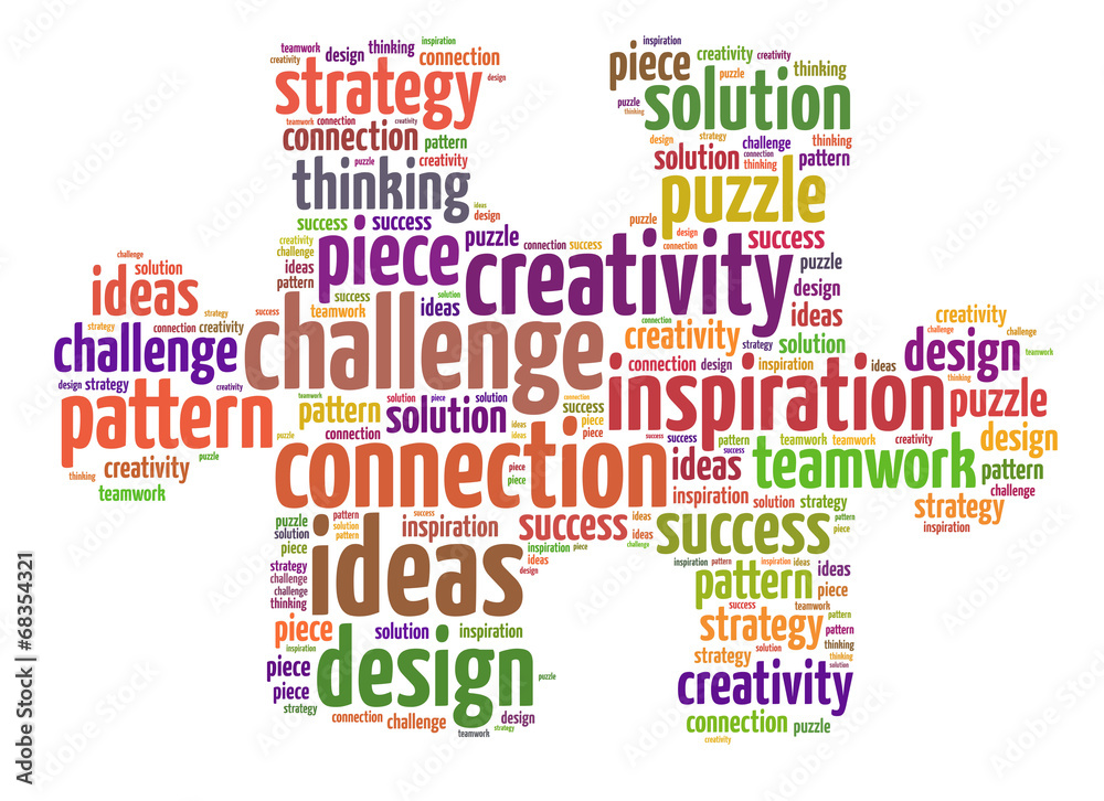 Fototapeta premium Words illustration of a jigsaw puzzle over white background