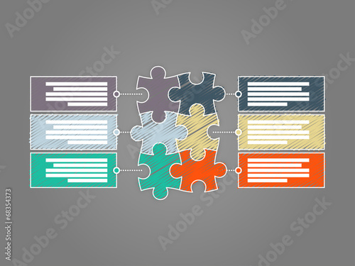 Colorful six piece puzzle presentation infographic template