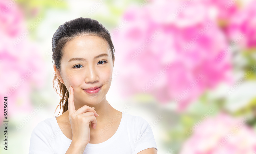 Asian pretty woman with flower background Asian pretty woman with flower background