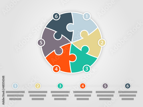 Six sided round puzzle presentation infographic diagram