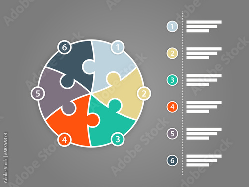 Six sided round puzzle presentation infographic diagram