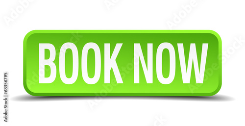 book now green 3d realistic square isolated button