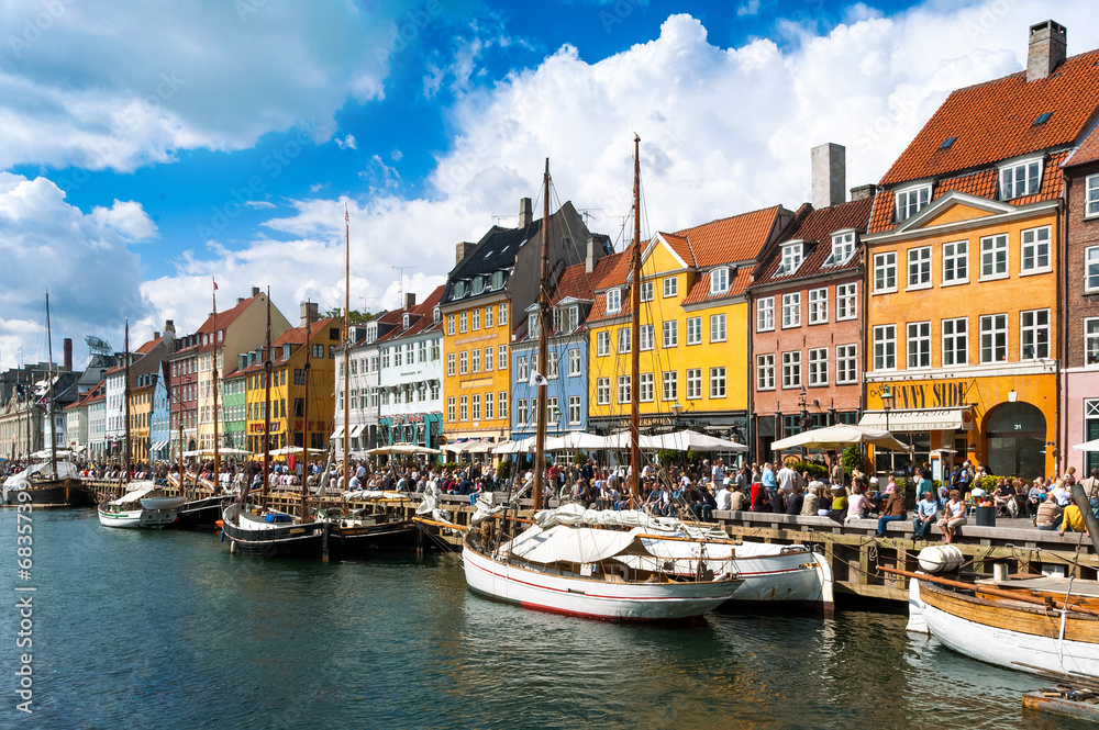 The busy quayside at Nyhavn, Copenhagen, Denmark