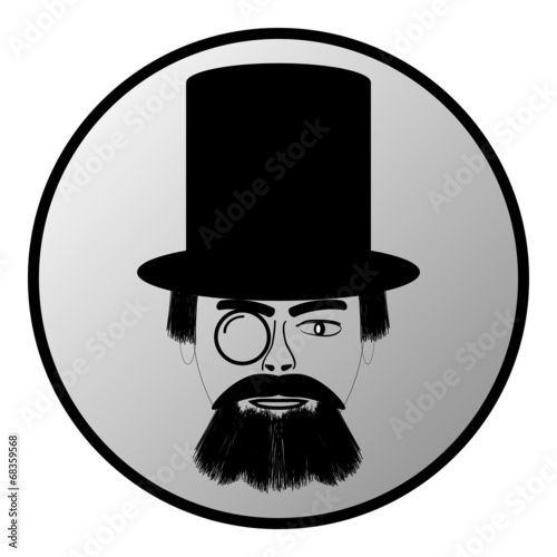 Retro man portrait in a top black hat button
