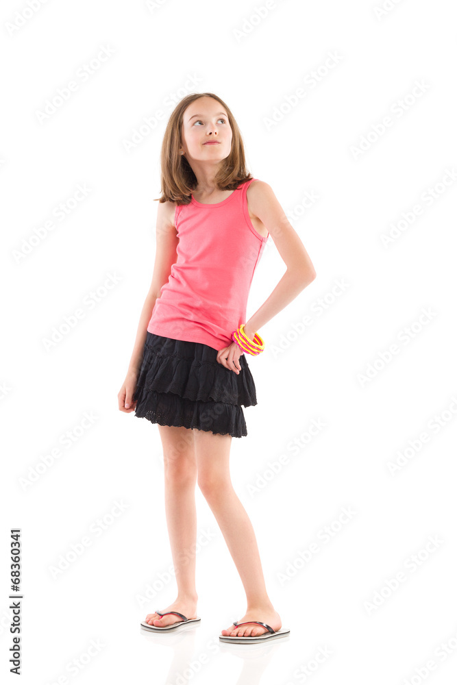 Skeptic girl looking up Skeptic girl looking up