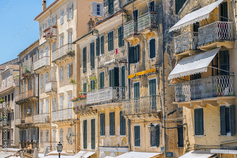 venetian building fronts, corfu town, greece
