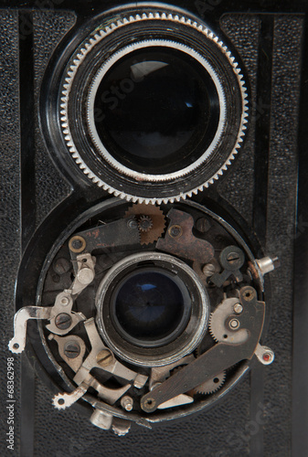 two lens of old vintage camera closeup