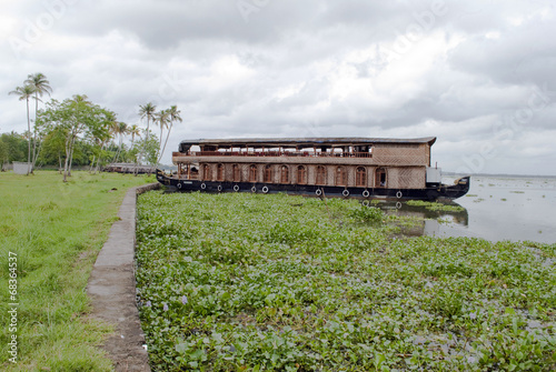 Houseboat in Backwaters, Kerala on a cloudy day