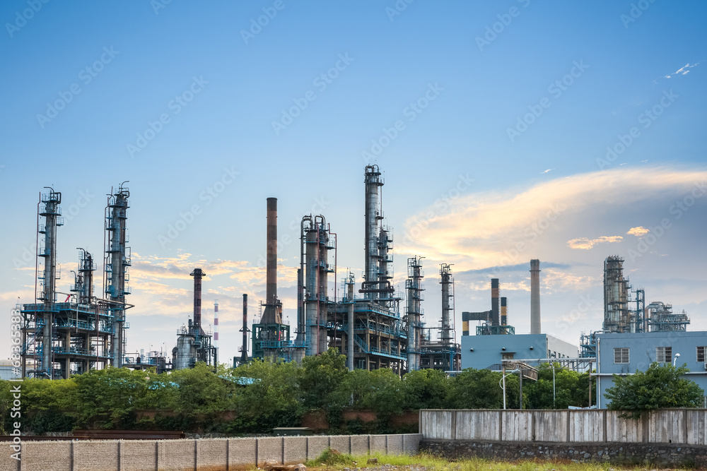 petrochemical plant skyline at dusk