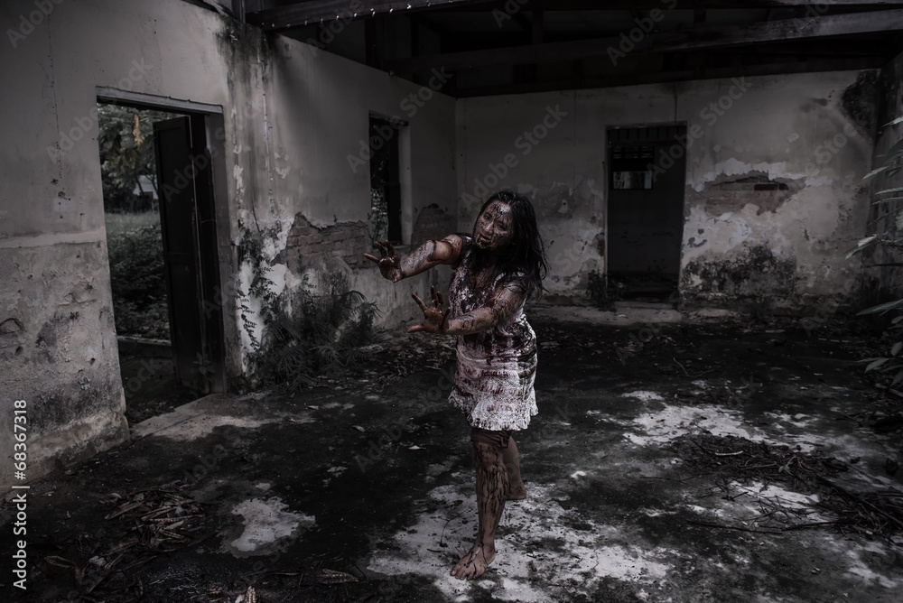 Zombie girl in haunted house