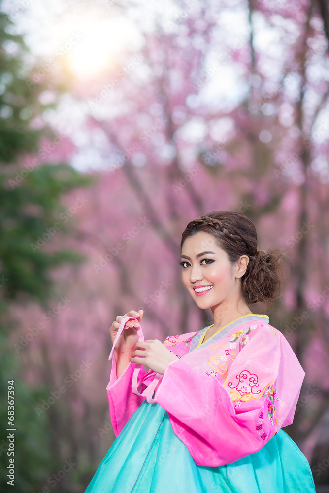 Hanbok: the traditional Korean dress and beautiful Asian girl Hanbok: the traditional Korean dress and beautiful Asian girl