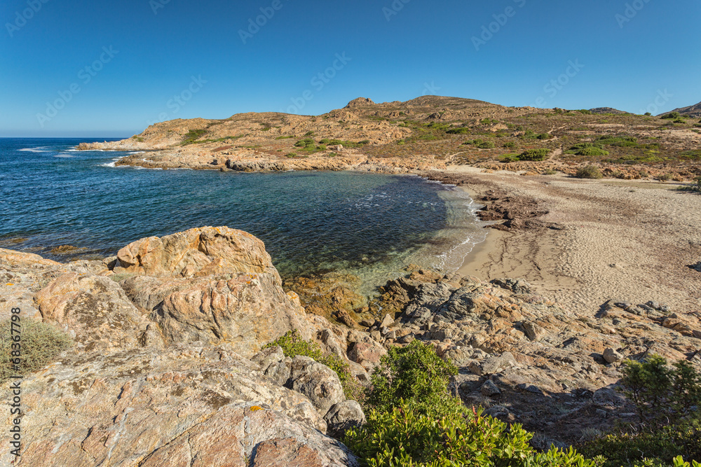 Beach and rocky coastline of north Corsica