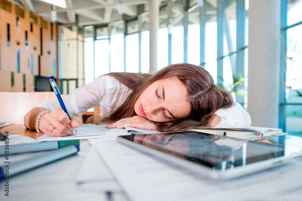Girl felt sleep in the University class while studying Girl felt sleep in the University class while studying