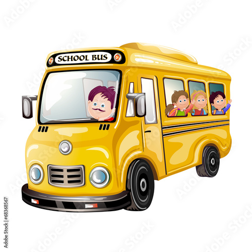 Illustration of happy children on school bus