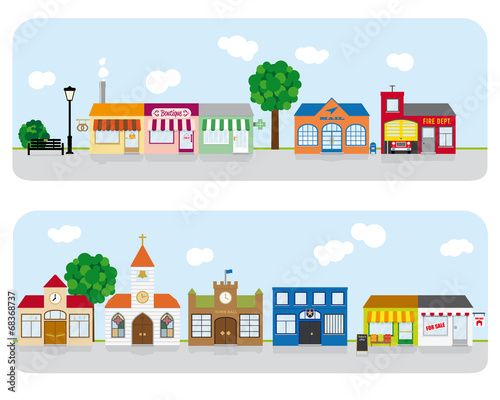 Village Main Street Neighborhood Vector Illustration 2