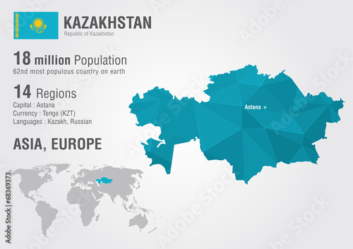 Kazakhstan world map with a pixel diamond texture. photo