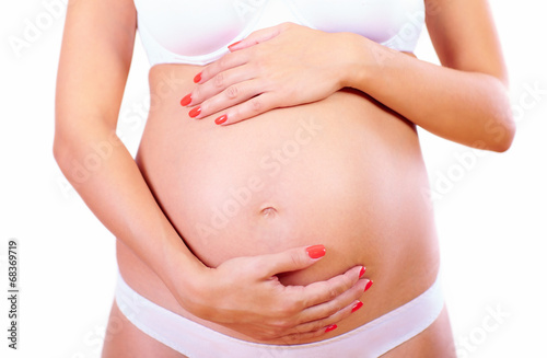 close up of pregnant woman belly