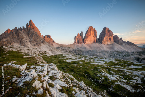 Tre Cime and Monte Paterno at sunset