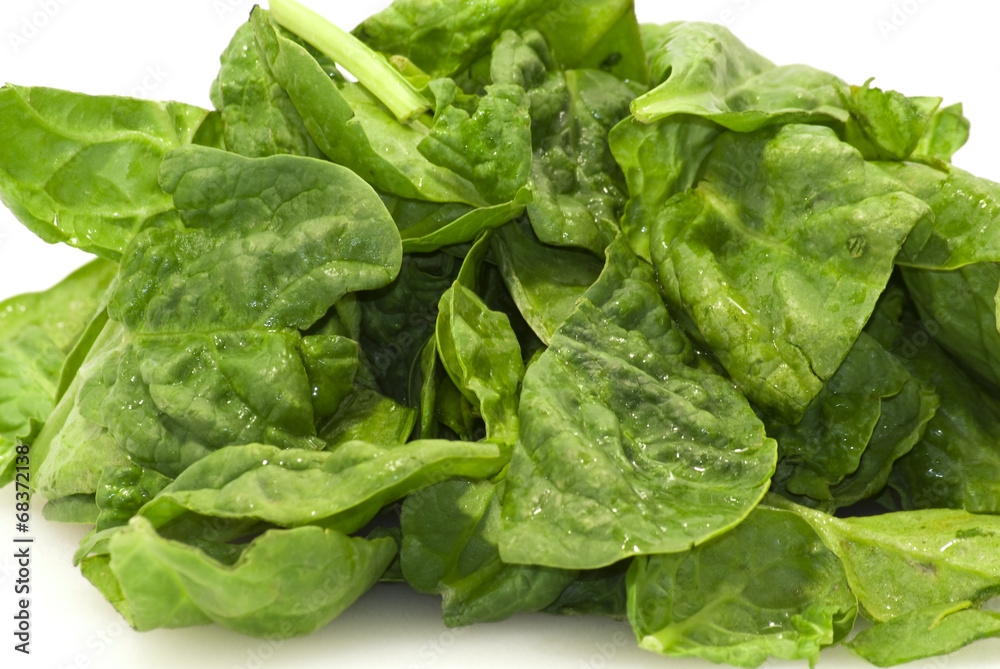 Fototapeta premium Fresh green leaves spinach on a white background