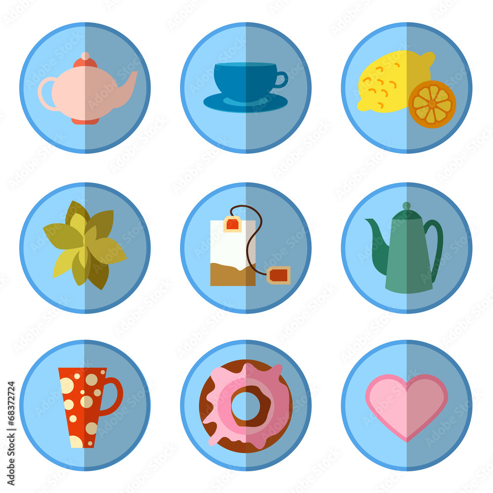 icon set with tea in flat style icon set with tea in flat style