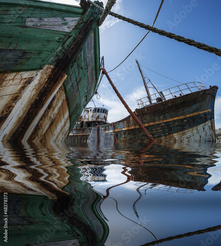 two old fishing boats - wrecks in detail