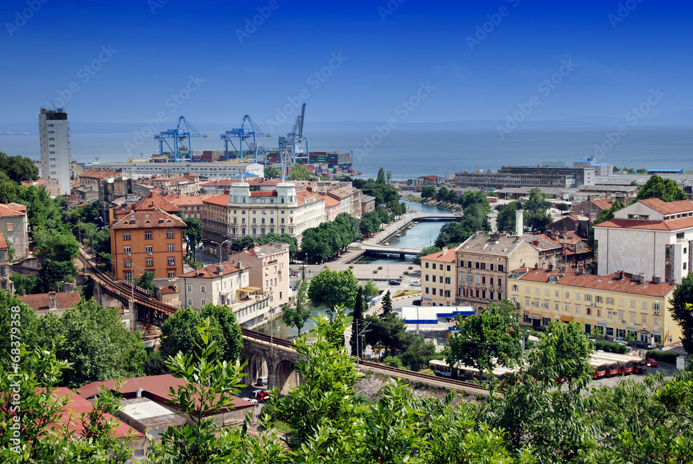 Panoramic View of Rijeka and River Rjecina Sea Estuary