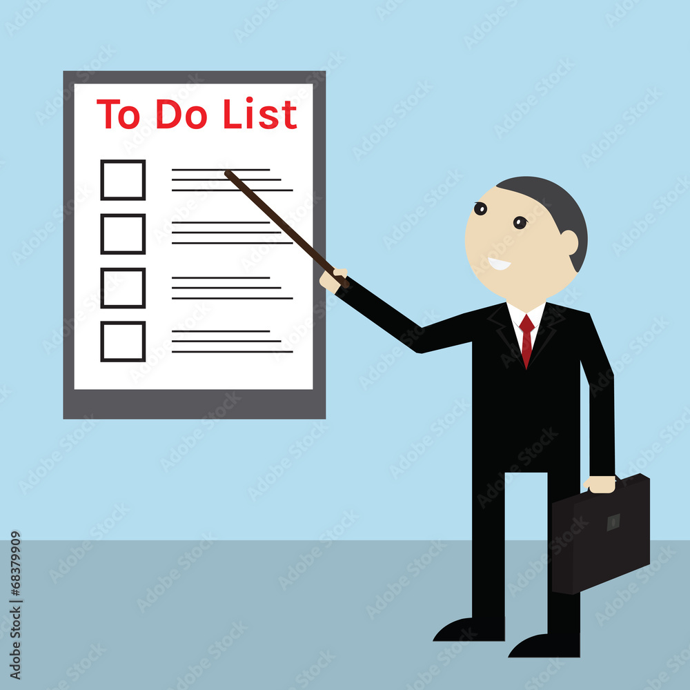 Businessman and pointing at to-do list. vector successful concep Businessman and pointing at to-do list. vector successful concep