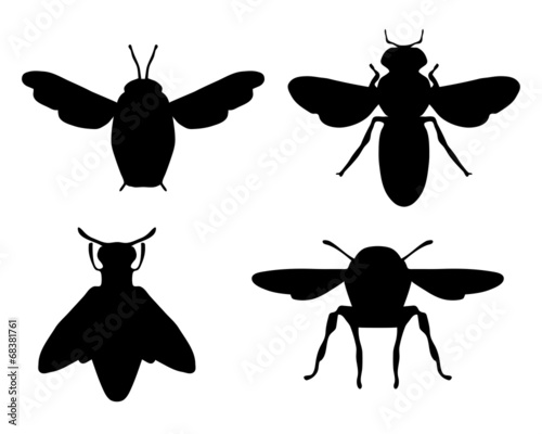 Black silhouettes of bees, vector photo