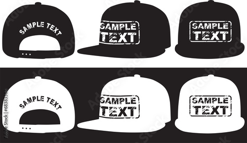 Rap cap, front, back and side view. Vector